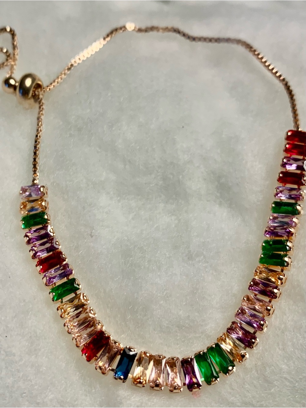 Rose Gold Multistone Baguette Bracelet - Colorful Crystal Bar